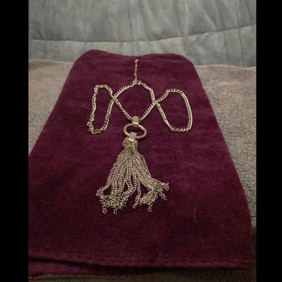 Silver Chain Tassle Long Necklace with Rhinestone Clasps and Heart Clasp - Picture 2 of 11